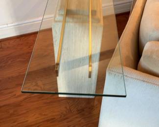 Italian Artedi Travertine Glass Console Table 54 x 14 x 40