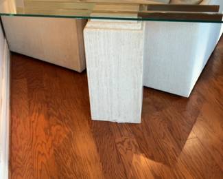 Italian Artedi Travertine Glass Console Table 54 x 14 x 40