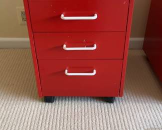 Red 3-Drawer Nightstand with White Handles