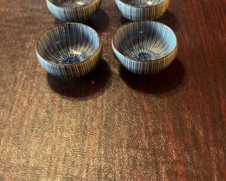 Japanese Blue and White Striped Sake Cups Set of 4