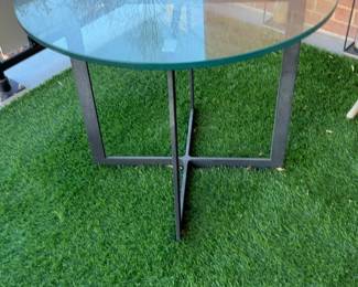Modern Round Glass Top Side Table with Metal Cross Base