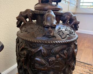 CHINESE SCULPTED FLOOR URN WITH LID