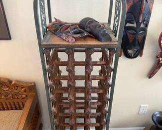 FABULOUS SCULPTED WOOD & METAL WINE HOLDER