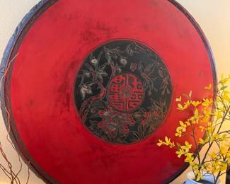 HUGE RED DISK ASIAN ART PIECE