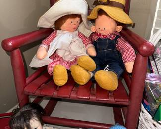Vintage dolls, childs rocking chair