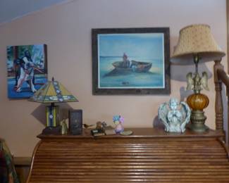 Rolltop desk & chair, bric-a-brac