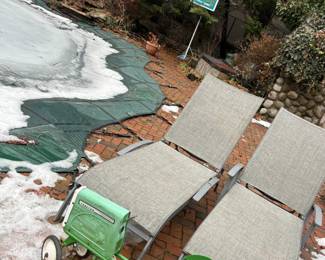 Chaise lounges, toy pedal tractor