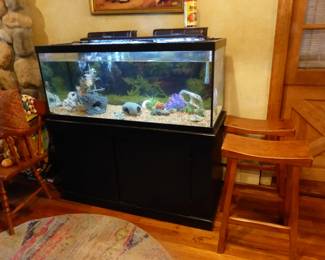 Large fish tank, pair of stools