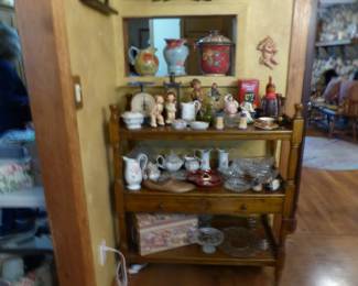 Antique 3 tier display stand, bric-a-brac, kitchenware