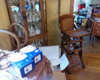 Antique oak & cane convertible highchair