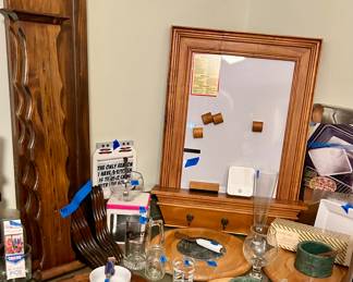 Bracket 2 Shelf wood wall unit $25
Framed white board with hooks message center $25