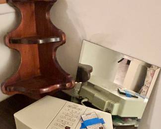 Bose radio w/ remote model AWRI-1W $75
Vntg solid wood corner shelf $39
square beveled glass display square $10