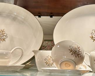 Vintage Pickard cream & gold vintage china set;
Platters $30ea, cream & sugar $15 ea,
gravy boat $25