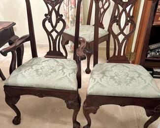 Henredon
2 upholstered seat Clawfoot arm chair $95ea; 6 upright Clawfoot chair $60ea