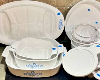 Vintage blue & white Pyrex: meat platter $15
Caserole - small $8, medium $10, large $20