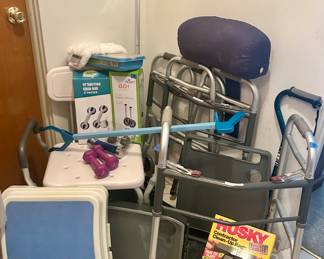 Walkers $10ea, bath seat $15
Light blue step $10; Weights $1/lb; Gripper $3