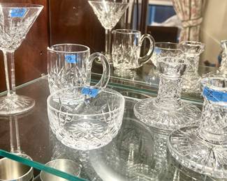 Waterford Crystal: martini glass $18
Cream & sugar set $30, taper candle set $35