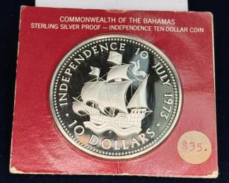 1973 Bahamas Sterling, $10 Coin