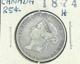 1874h Canadian 25cent Coin