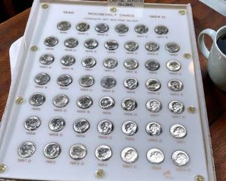 Roosevelt Silver Dimes from 1946 to 1964 in a Capital Plastics holder