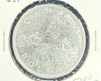 Canadian onedollar silver coin, dated 1951,