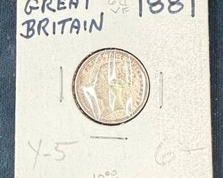 1881 Great Britain silver sixpence coin