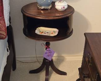 Vintage two-tier drum side table Duncan Phyfe?