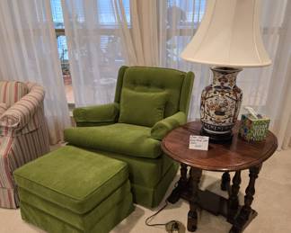 Ethan Allen Drop-leaf Gateleg Side Table                                              MCM Swivel Rocking Chair with Ottoman                                     