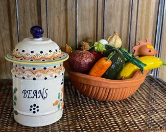 MEXICAN BEAN POT, PAPER MACHE VEGGIES