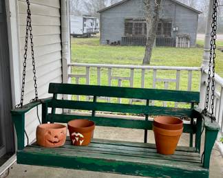 VINTAGE PORCH SWING, FLOWER POTS