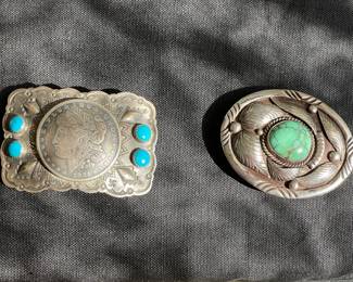 VINTAGE STERLING SILVER AND TURQUOISE BELT BUCKLES