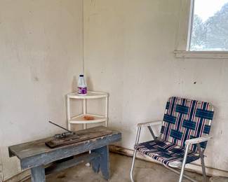 VINTAGE BENCH WITH NUTCRACKER ATTACHED, LAWN CHAIR