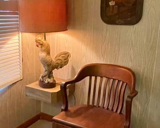 ROOSTER LAMP, WOOD OFFICE CHAIR