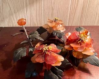 VINTAGE CHINESE STONE CARVED FLORAL SCULPTURE