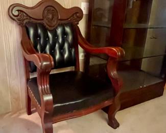 VINTAGE GEORGIAN CHIPPENDALE STYLE CARVED ARMCHAIR WITH CLAW FEET