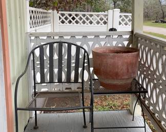METAL PATIO CHAIR WITH MATCHING TABLE, PLANTER