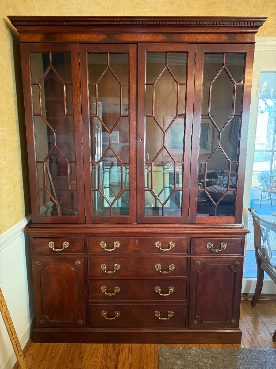 Gorgeous Kittinger china cabinet with silver drawer. The brand used for years in the White House! 