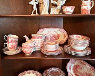 Boehm angels: Spirit of Bethlehem; Johnson Bros. Old English castles china with serving pieces