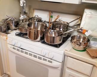 Large Calphalon stainless cookware set