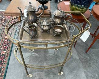 brass and glass bar/tea cart