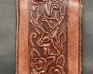 Tooled Leather Glasses Case w/ Deer & Flowers