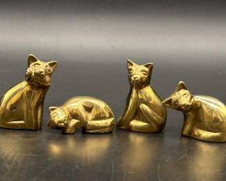 (4) Vintage Miniature 1in Brass Cat Figurines