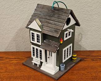 Decorative Birdhouse, Gray & White, Hanging