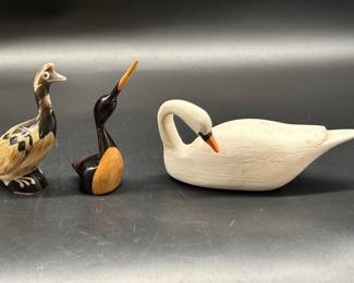 (3) Carved Wooden Bird Sculptures, as pictured