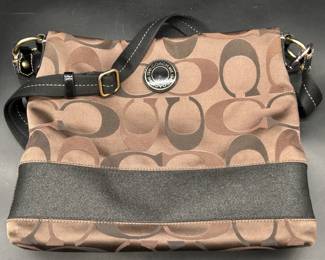 Brown Coach Canvas & Leather Logo Tote