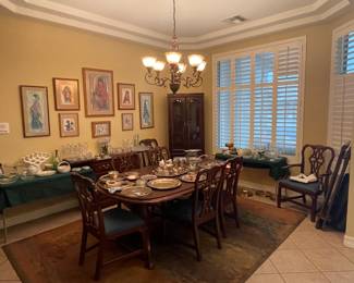 Artwork, cherrywood furniture, crystal, china, silver