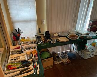 Kitchen utensils, cookware, dinnerware, tools galore