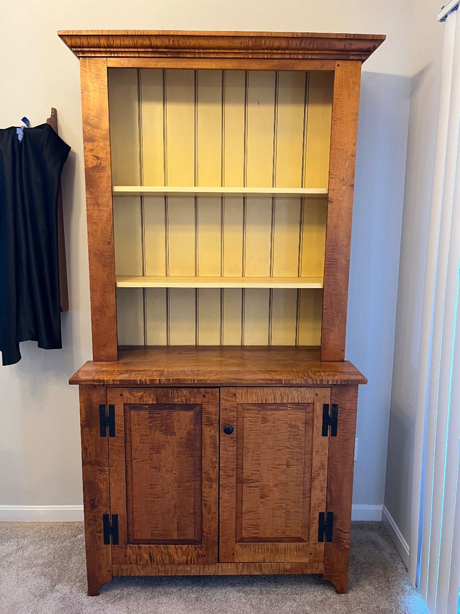 Tiger Maple Hutch (Stamped David T. Smith) This beautiful hutch will not go down to half off)