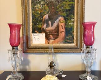 Art work by Bernard Lennon, vintage candles holders