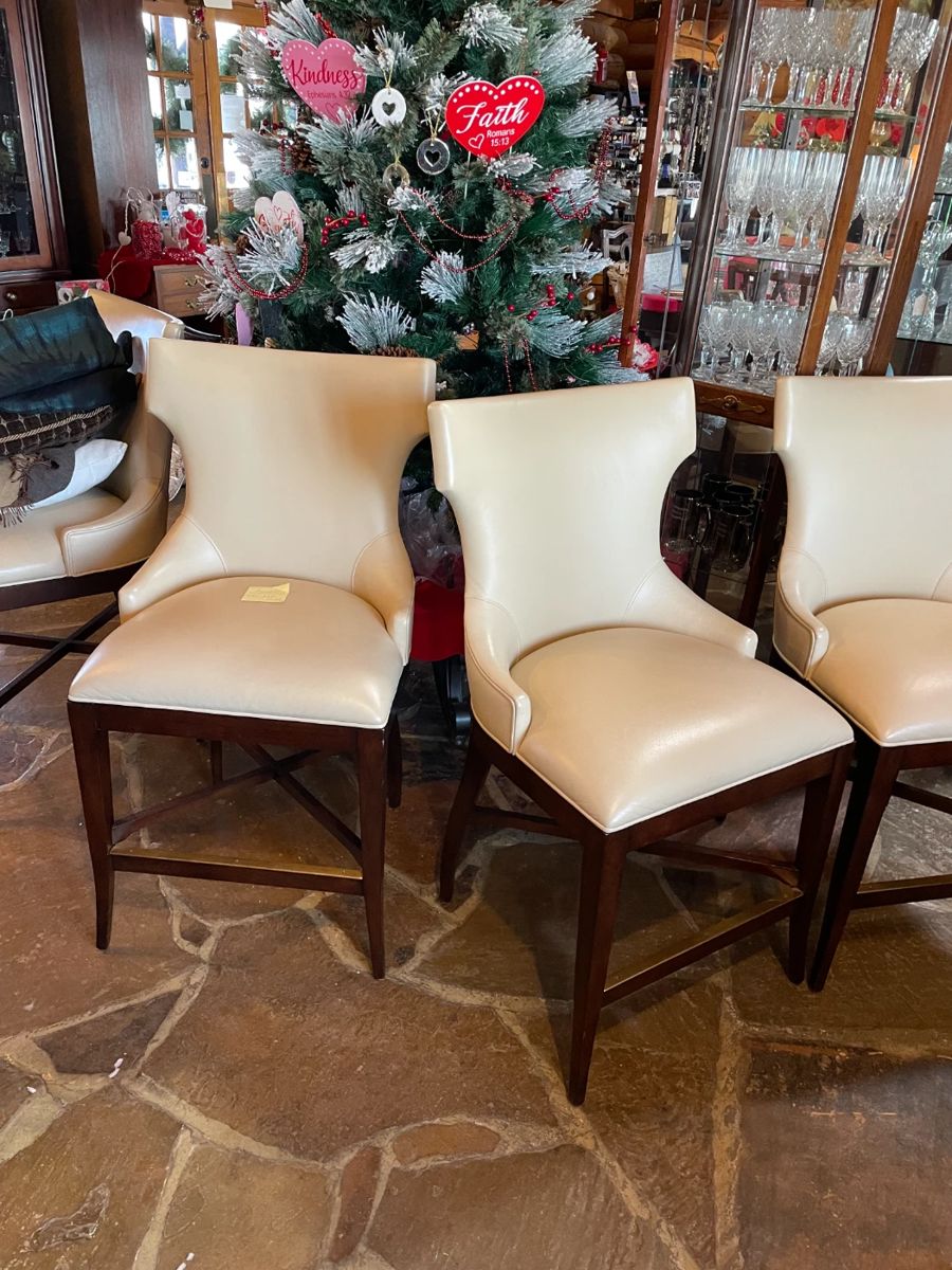 Addison Barstool (counter height) with Brass kickplate, Leather. Retail $1,400.  Selling all 4 in pristine condition for $1600.